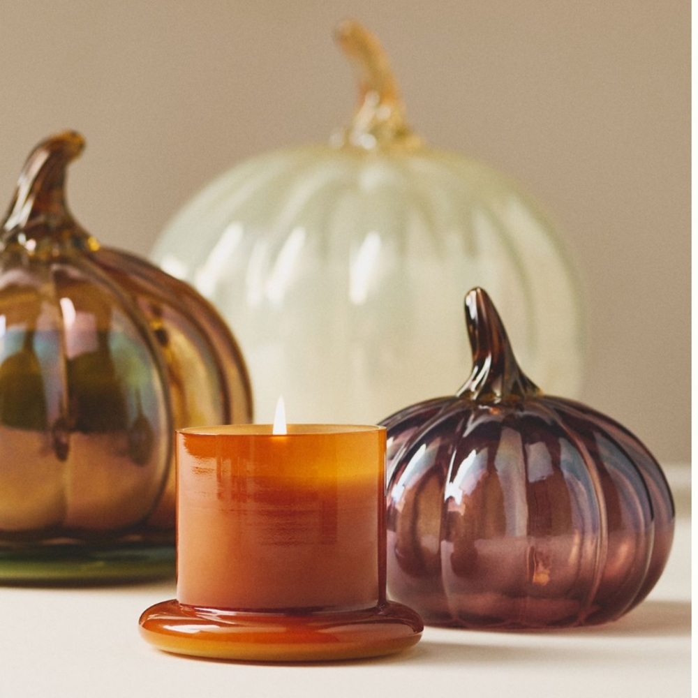 Gourmand Malted Pumpkin and Dark Rum Glass Pumpkin Candle and Cloche